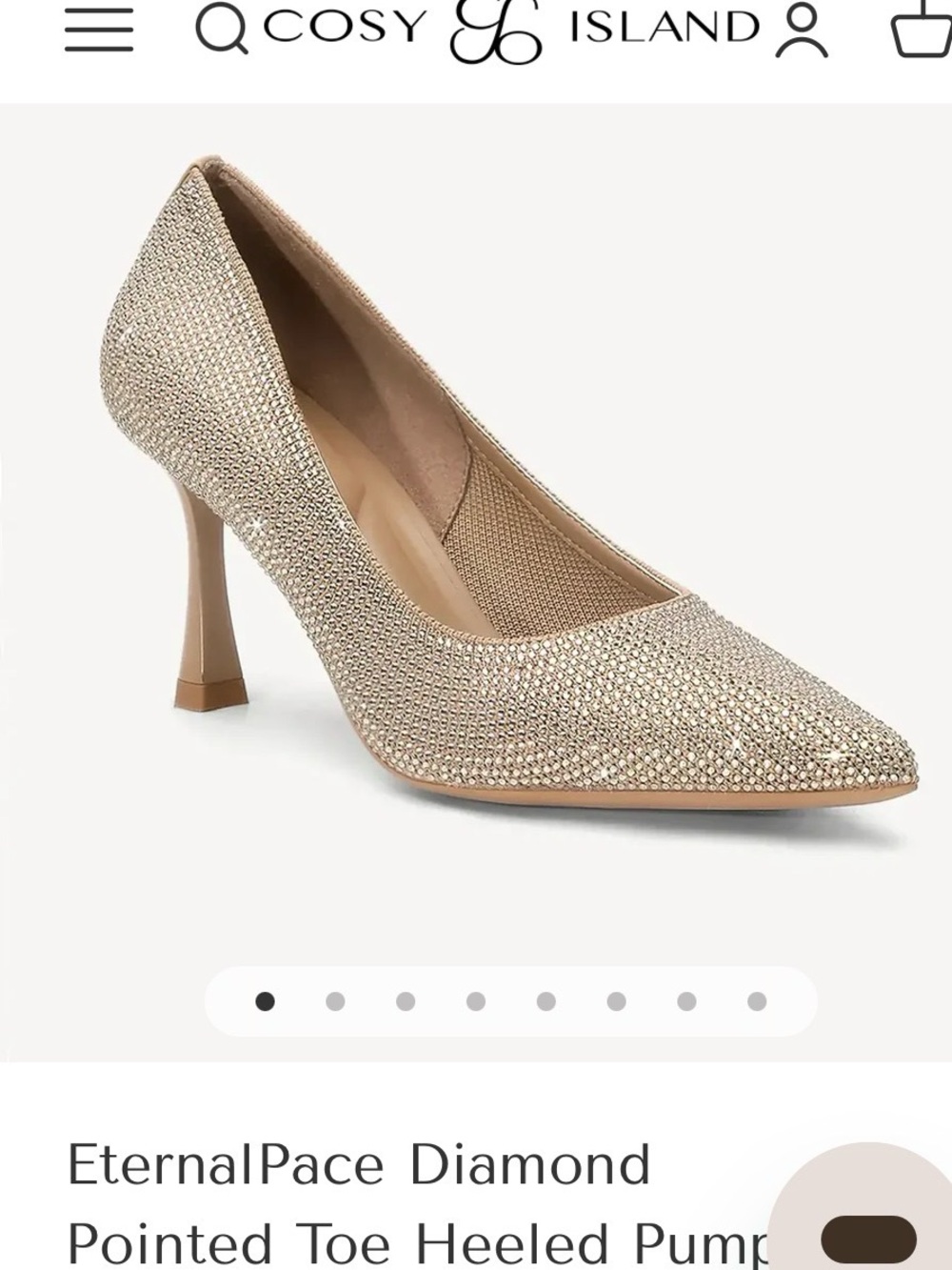 Cosy Island EternalPace Diamond Pointed Toe Heeled Pump Gold 7 NEW no box